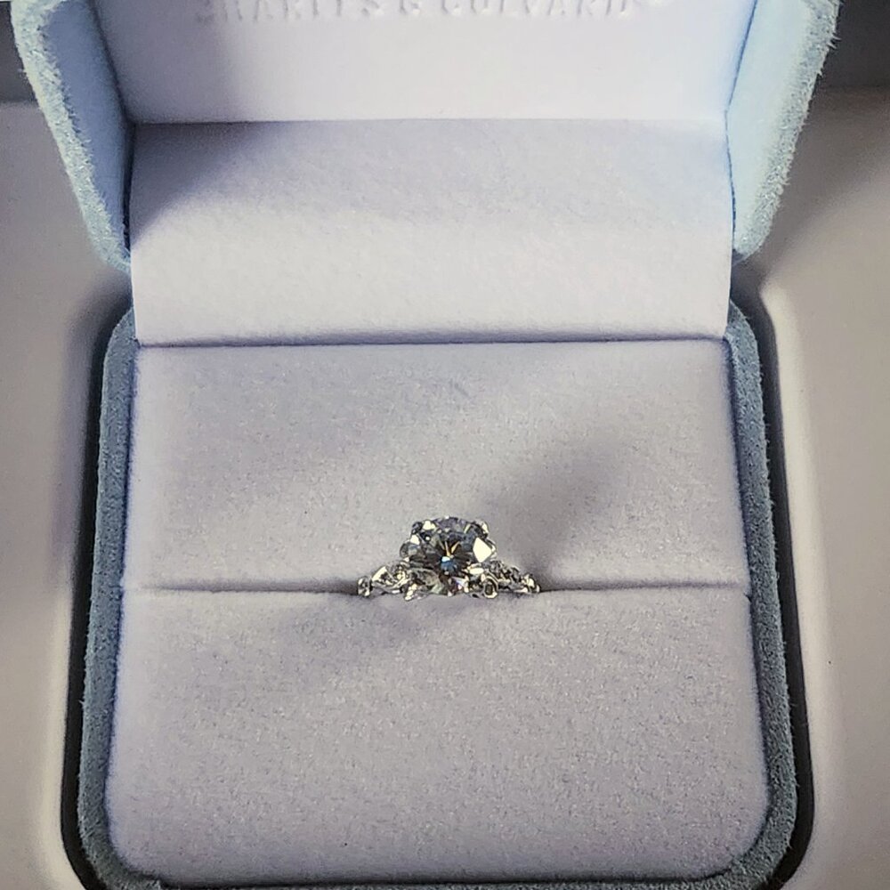 Vintage PLATINUM solitaire ENGAGMENT RING 2 CT Charles Colvard Moissanite. Sz 6 - Picture 13 of 16